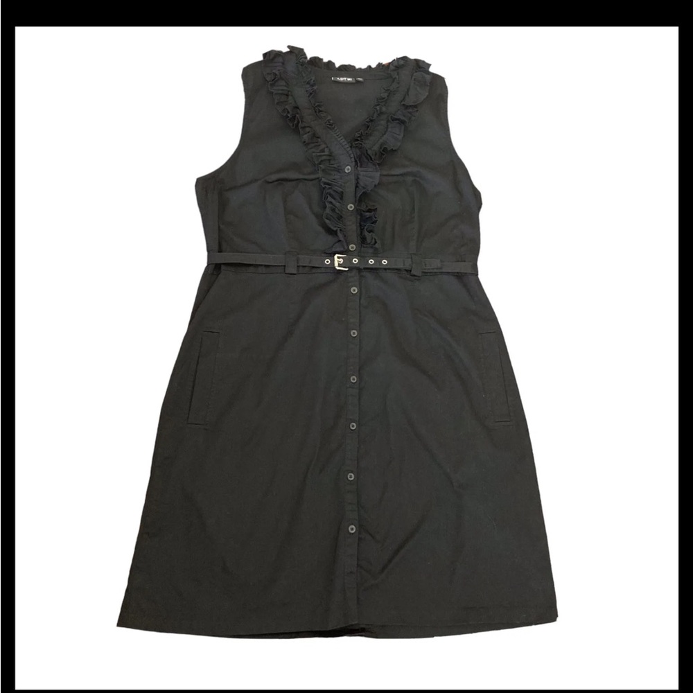 APT. 9 Sheath Dress Black Button Front Sleeveless Ruffles Belt Size 18